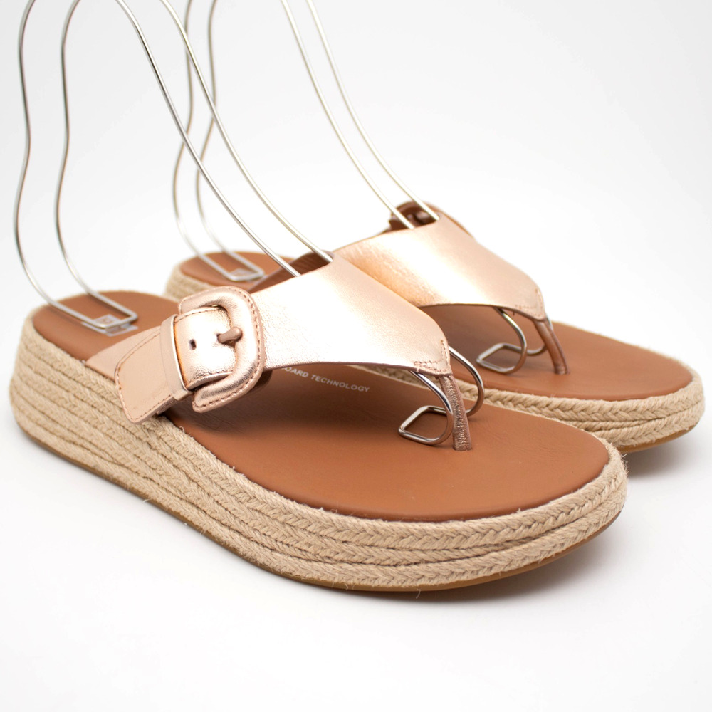 FitFlop Women F-Mode Espadrille Adjustable Leather Flatform Sandals Rose Gold 9